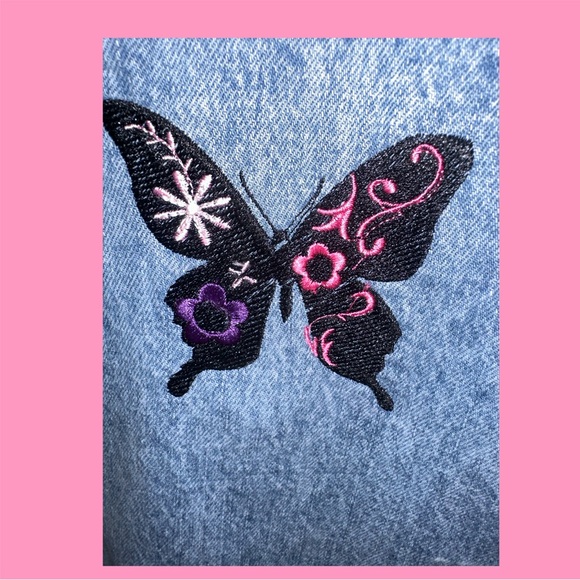 Butterfly Faith Cross Floral Embroidered Light Denim Distressed Shirt - Picture 4 of 6